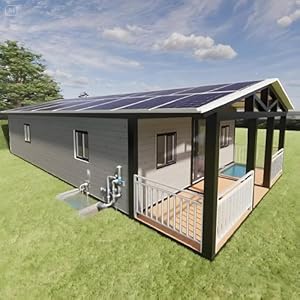 20FT Prefab Modular Tiny Home with Solar Panel Roof – Modern Portable Cabin Kit, DIY Easy Assembly Small House with Porch, Energy-Efficient Prefabricated Living Space for Backyard, Garden, Vacation