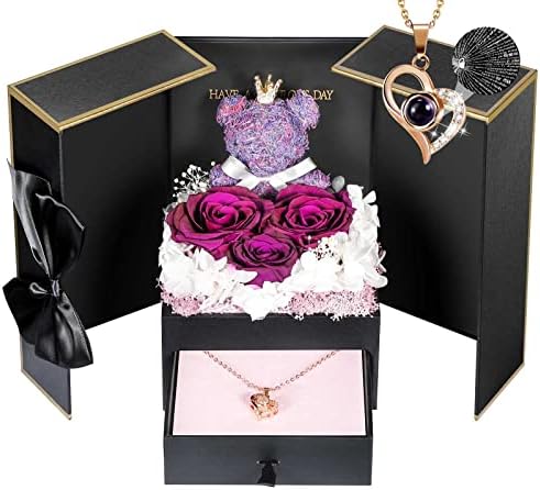 ADDWel Rose Gifts for Women - Preserved Real Roses Forever Purple...