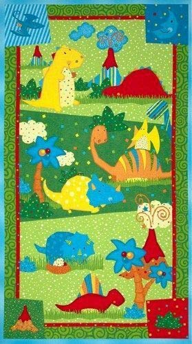Quality Fabric Dinosaur Volcano Scene 100% Cotton Fabric Classic Jurassic-24X44 Panel
