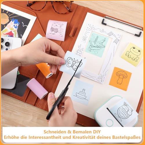 6 Rollen Thermopapier Selbstklebend, 53 x 28mm Drucker Papier Rollen Fotodruckerpapier Bedruckbarer Aufkleber für Fotos Notizen DIY-Kreationen (6 Farben)