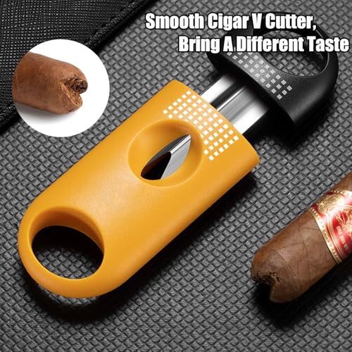 Cigar Cutter Set, with Cigar Straight Cutter, Cigar V Cutter, Cigar Punch, Multi-Functional Cigar Accessories Kit for Cigar Humidor Case, Portable Cigar Tools for Travel Outdoors (Yellow)