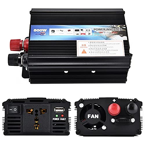 Inversor,Inversor Onda Pura Inversor de Coche 500W 12V 220V 50Hz Auto inversor 12 220 Convertidor de Enchufe del Cargador Inversor con Ventilador de enfriamiento(12v to 220v)