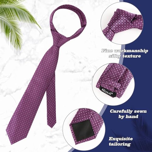 Image of Alizeal Mens Vintage Solid Plaid Tie with Pocket Square 3.15inches Necktie Set