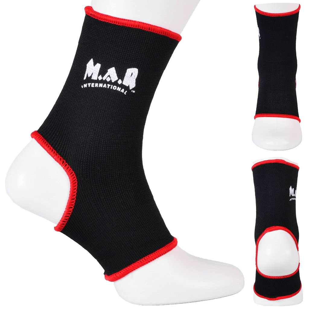M.A.R International Ltd Elasticated Fabric Ankle Support Martial Arts Karate Taekwondo Boxing Kickboxing Thai Boxing Muay Thai Black Medium