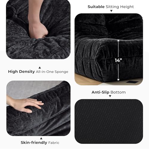 Image of HABUTWAY Giant Bean Bag Chairs Lazy Sofa for Adults,3 Seater,Black | 3 Seater Fireside Chair, Memory Foam Lazy Large Floor Bean Bag Sofa for Living Room, Bedroom, Dorm, Office