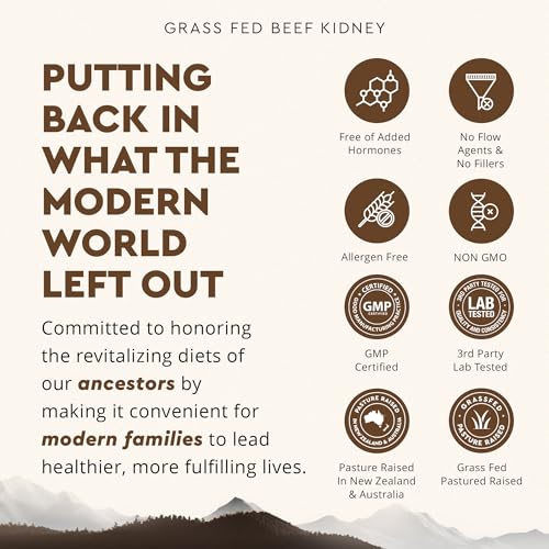 Ancestral Supplements Grass Fed Beef Kidney Supplement, 3000mg, DAO Enzyme Supplement, Kidney Support for Urinary and Histamine Health, Selenium, B12, Non GMO, 180 Capsules - Thumbnail 5