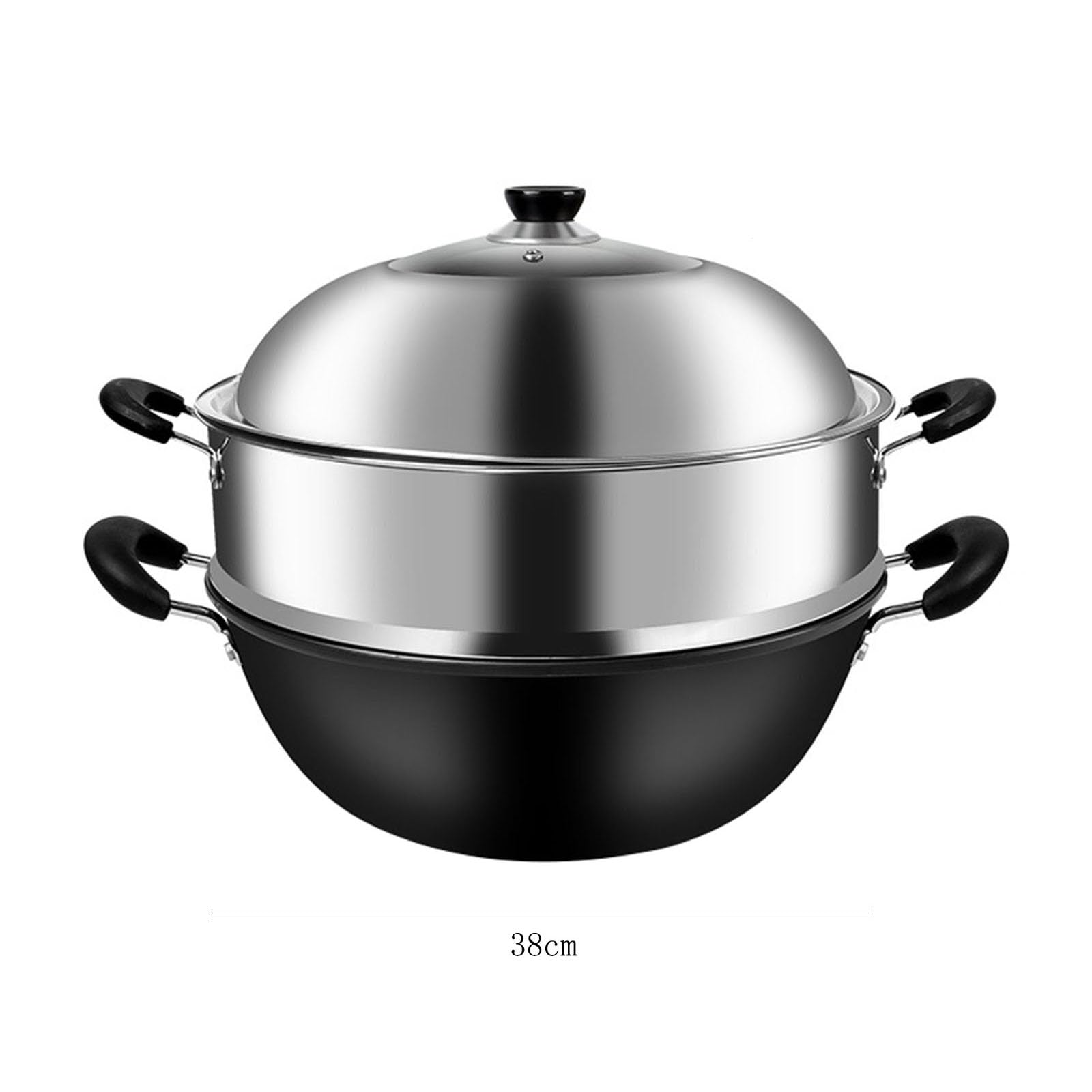Iron Wok, Tradizionali Wok di Grandi Dimensioni Non Rivestiti E Padelle Fritte Senza Sosta con Piroscafo, Pentole dello Chef ， Cottura Wok per Tutti I Corsi di Coda(Size:38CM)