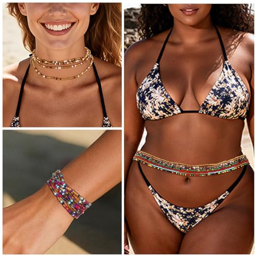 ELABEST African Waist Beads Chain Layered Belly Body Chain Beach 7Pack Waist Jewelry Body Accessories for Women4