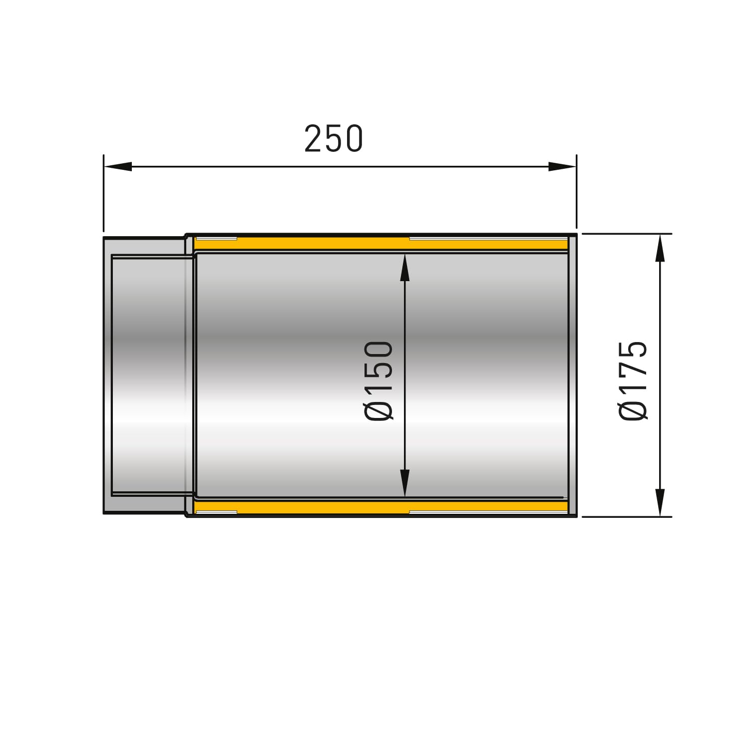 raik Rauchrohr/Ofenrohr Izoker Doppelwandig mit Isolierung Durchmesser 150 mm Länge 250 mm Stahlblech Schwarz SH30005013-sw