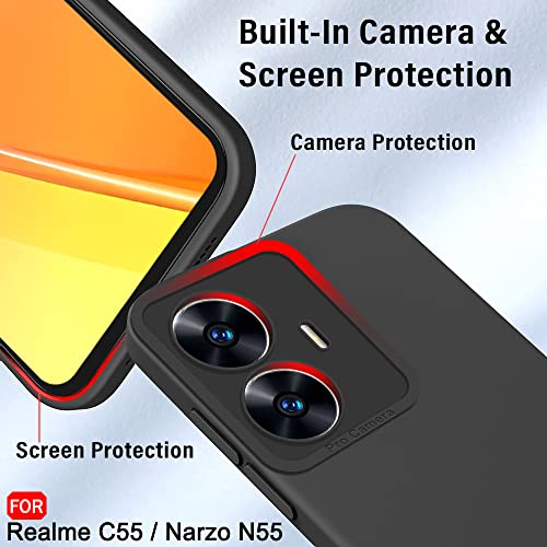 Image of TheGiftKart Liquid Silicon Back Cover Case for Realme Narzo N55 / Realme C55 | Stylish Camera Protection Module | Micro-Fibre Lining Inside | Shockproof Back Cover for Realme C55 (Silicone, Black)