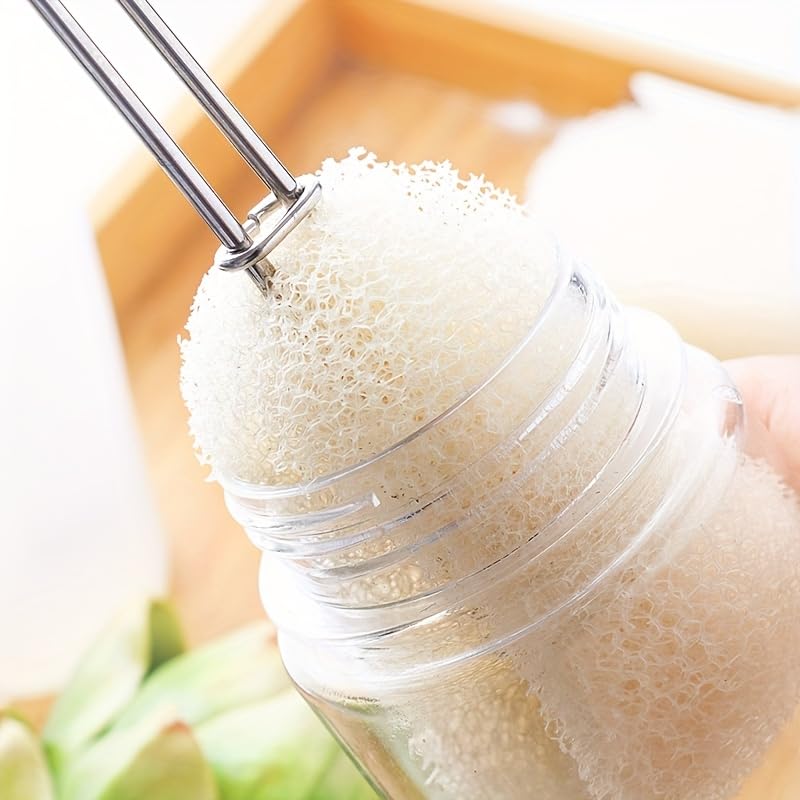 Image of Sponge Bottle Dish Brush with Handle, Non-Scratch Scrubber for Glasses, 3 Refill Heads