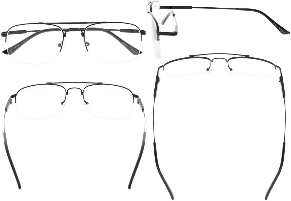 Eyekepper Half-Rim Womens Reading Glasses Memory Titanium Bendable Mens Readers (Black,+3.00)