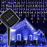 【日本法人】KOZATO LEDつららイルミネーションライト ソーラー つららタイプ クリスマスライト 充電式 8パターン 120球 5m コントローラー付 自動ON/OFF クリスマス 屋外 防雨 (ブルー/ホワイト)