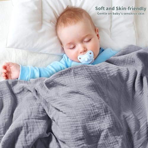 Image of Muslin Swaddle Blankets for Newborn, 2 Pack Breathable Soft Receiving Blanket, Large 41 x 41 inches Swaddle Wrap Burping Clothes, Essentials Infant Shower Items. (Gray & Green)