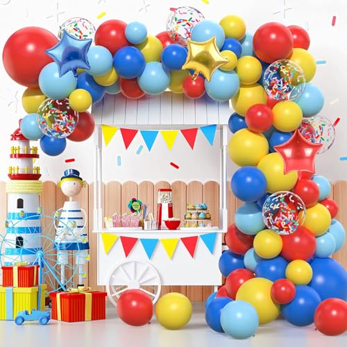 Guirnalda De Globos Rojo, Amarillo Y Azul, 106 Unidades, Decoración De Circo, Multicolor, Juego Con Estrella, Globos De Confeti De Colores, Para Carnaval, Cumpleaños, Baby Shower, Circo, Temática De