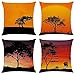 Fodere per Cuscini 35X35cm Set da 4,Tramonto in Africa Federe Cuscini Divano con Stampa Fronte-Retro,Quadrate Super Morbido Velluto Cuscino Divano,Decorativi Copricuscini Divano per la Casa