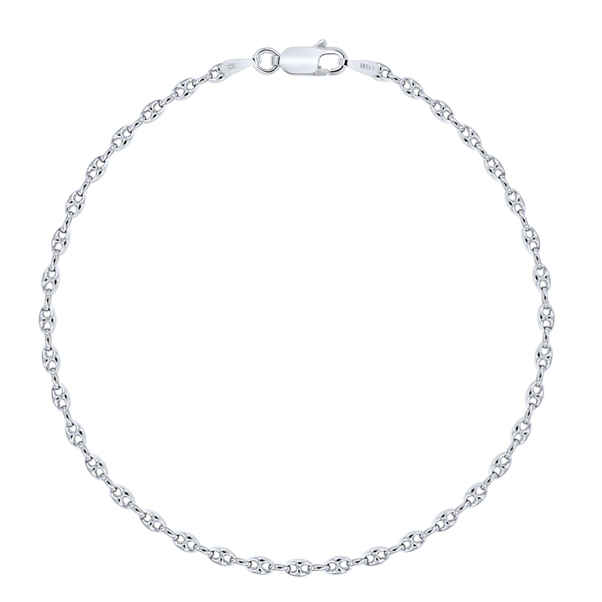 Planetys Pulsera de Plata de Ley 925 Rodiada Cadena Malla Grano de café 2.5 mm de Ancho