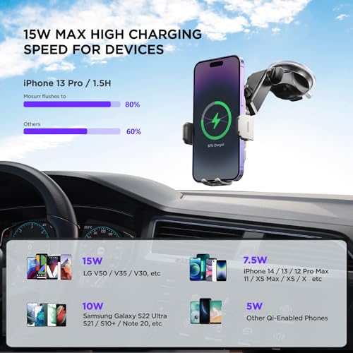 Cargador de coche inalámbrico de 15W y soporte de sujeción automática para iPhone y Samsung 3