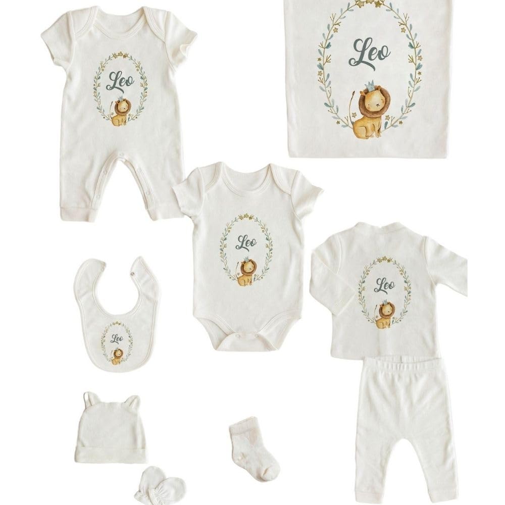 Lilabio Baby 100% Organic Cotton Personalized Newborn Hospital Coming Home Set,10-Piece Newborn Layette Set, Coming Home Outfit Baby Girl and Baby Boy, Baby Shower Gift, Newborn Baby Clothing Set