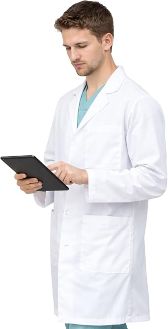 M&M SCRUBS Mens 38 Inch Lab Coat Medical Doctor Coat with iPad Pocket & 3 Pockets