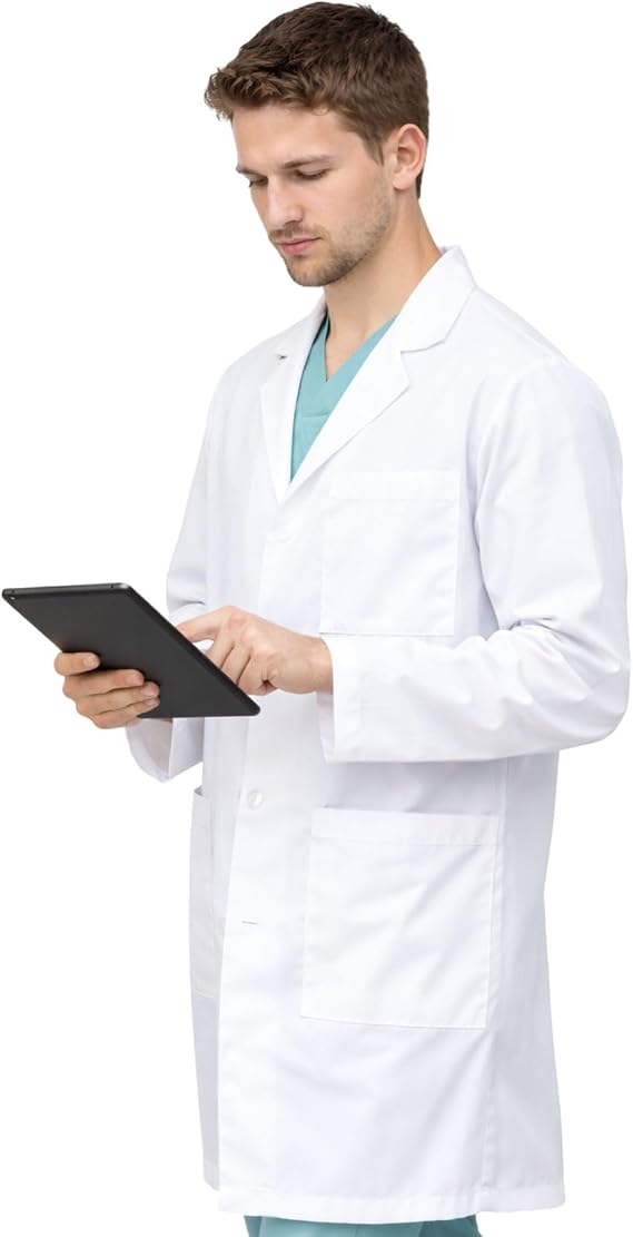 M&M SCRUBS Mens 38 Inch Lab Coat Medical Doctor Coat with iPad Pocket & 3 Pockets