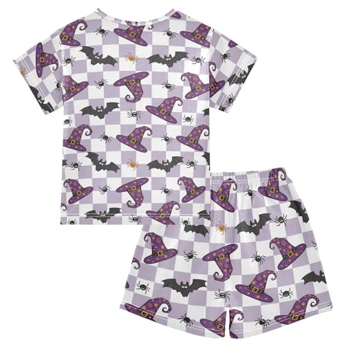 Pajama Short Sets Halloween Themed Checkerboard Pattern Design Soft Cotton Summer Sleepwear 2 Piece PJS Size 5-14T2