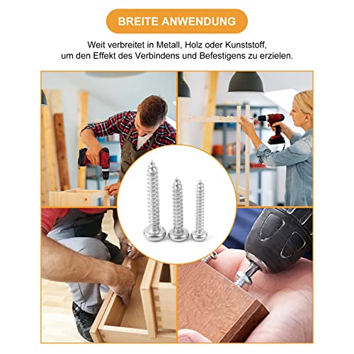 VIGRUE 405 Stück Schrauben Set Rundkopf M3 M3.5 M4, TX Holzbauschrauben aus Edelstahl A2, Blechschrauben Linsenkopf Mit… – Bild 6