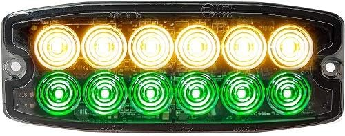 Buyers Products 8890410 - Luz estroboscópica LED ultra fina de doble fila, 5 pulgadas, ámbarverde, 12 LED, patrones de flash síncronos y alternos,
