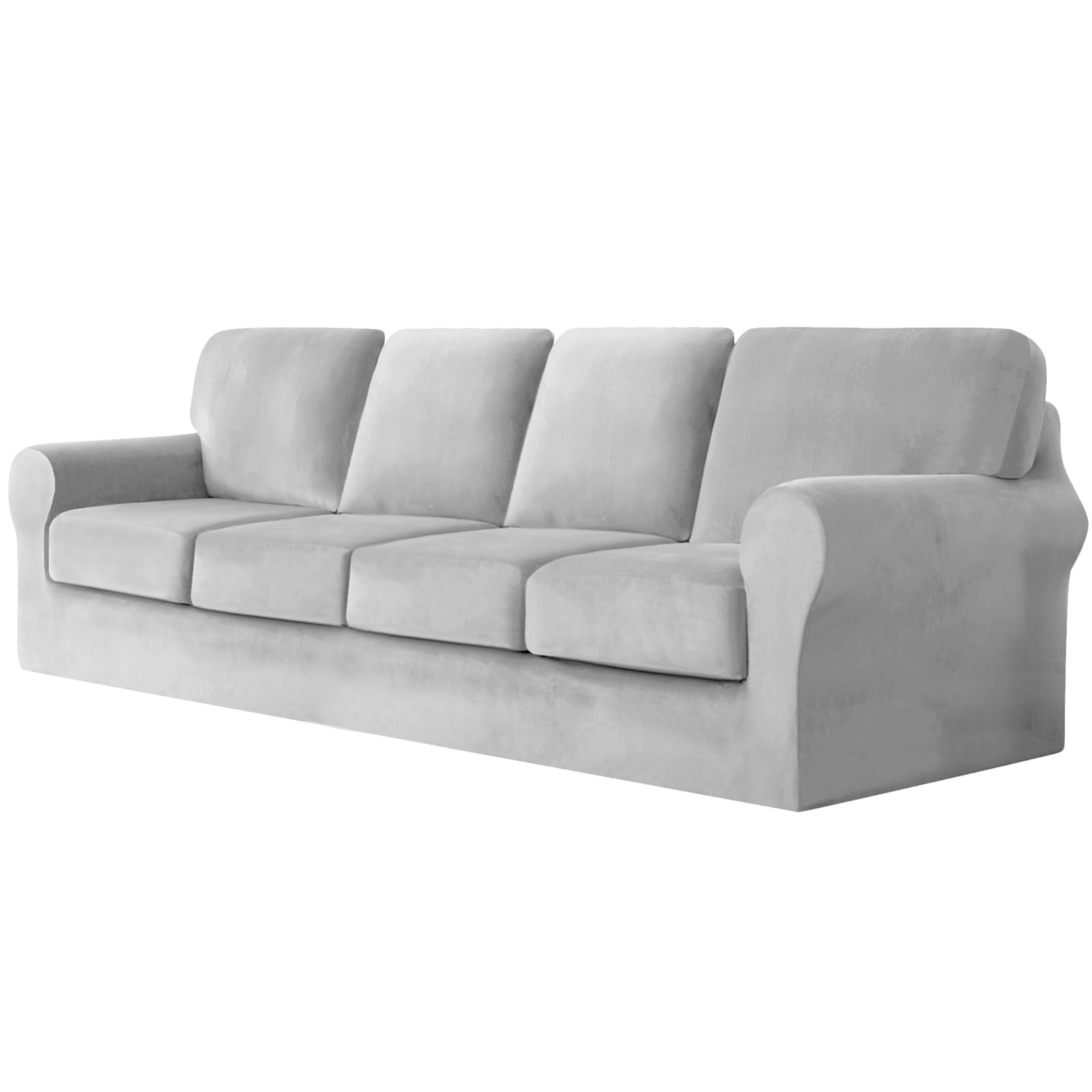 SYLC Sofa Cover with Separate Seat Cushions and Backrests Stretch Velvet Sofa Slipcover Couch Covers Furniture Protector Split Combined (Light grey,4 Seat Set 9 PCS)