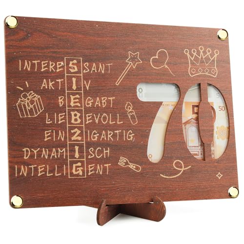 TCRZHHRX Divertido 70 cumpleaños, regalos de dinero de madera con tarjeta de cumpleaños, regalo de dinero divertido, regalos creativos para 70 cumpleaños hombre y mujer (70)