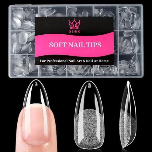 Image of Medium Almond Nail Tips, 15 Sizes 510 PCS Clear Gel Tips