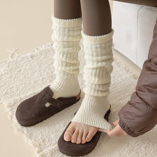 Image of 2 Pairs Women's Fashion Leg Warmers Winter Warm Knit Long Boot Socks Slouch Knee High 80s for Party Gifts