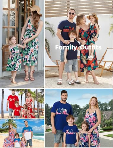 PATPAT Family Matching Outfits Mommy and Me Dresses Hawaiian Tropical Vacation Beach Spaghetti Strap Dress and Shirt2