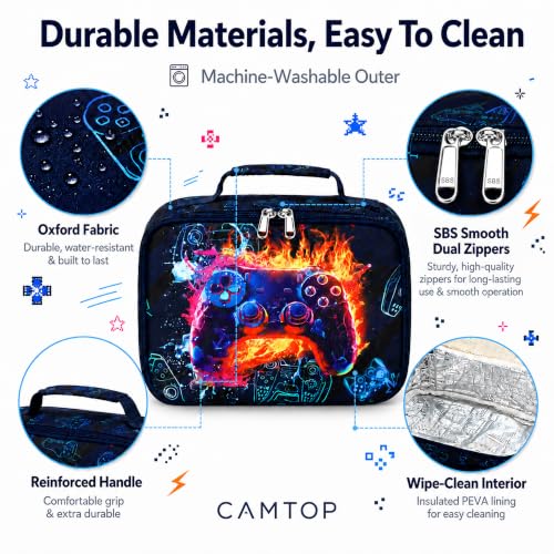 Image of CAMTOP Lunch Box Kids Boys Insulated Lunch Cooler Bag Reusable Lunch Tote Kit for School Travel，Black