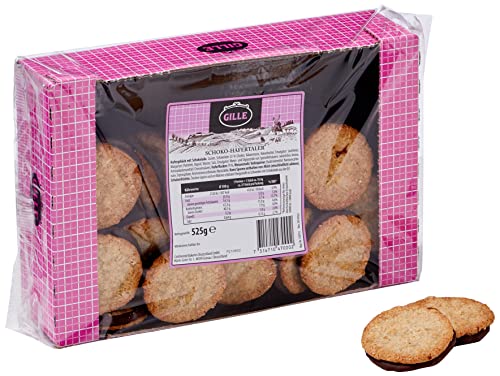 Gille Schoko-Hafertaler Double Choc | Schwedische Haferkekse mit Schokolade | Doppelt schokoladig gefüllt | Knuspriges Gebäck aus Schweden | große Vorratspackung 525 g