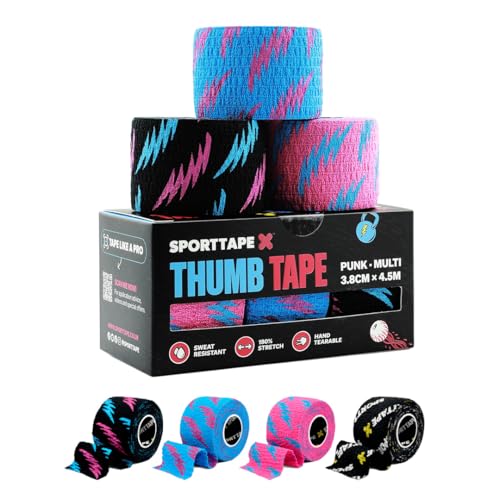 SPORTTAPE 3 Rolls Weightlifting Thumb Tape - Mixed | Weightlifting Tape for Hook Grip Olympic Lifting & Powerlifting with Sweatproof Adhesive | Easy Tear and Increases Bar Grip - 3.8cm x 4.5m