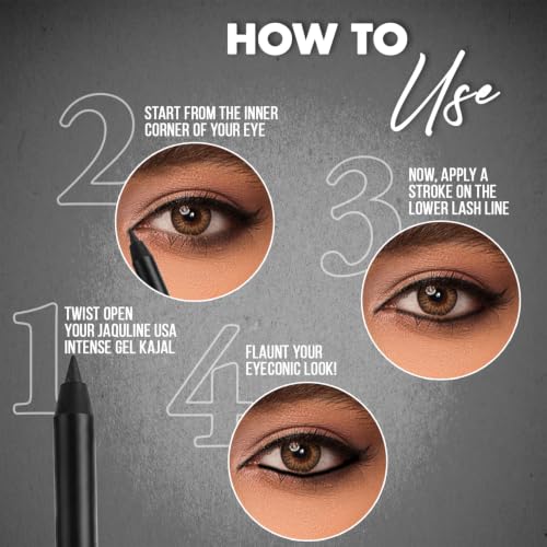 Image of JAQULINE USA ProStroke Intense Gel Kajal | Highly Pigmented | Waterproof | Smudgeproof | Matte Finish | Long Lasting | Quick Drying | Precise Application - Black,1.2g