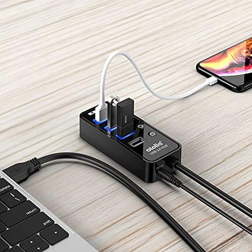 Powered USB Hub, atolla USB Hub with 4 USB 3.0 SuperSpeed Data Ports and 1 USB Smart Charging Port, USB Splitter with Individual On/Off Switches and 5V/3A Power Adapter