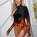 PUYWTIY Fashion Long Sleeve Turtleneck Body Suits for Women, Sexy Basic Stretchy Tops Soft Slim Fit Athletic Jumpsuit (2XL, Burning Fire Flame on Black)