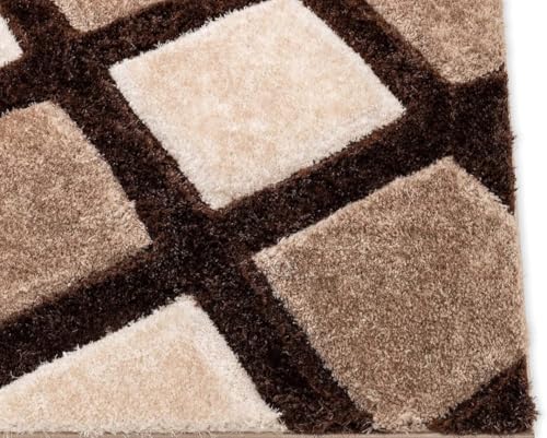 Image of Modern Shaggy Floor Carpets for Living Room | Hand Made Soft & Fluffy Bedside Runner Rugs for Bedroom,Hall,Pooja Room & Area Rugs for Sofa Area (6x9 feet Coffee line)