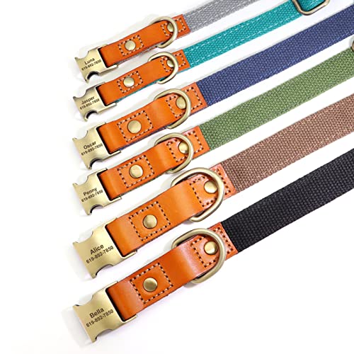 Collier pour chien en cuir véritable et nylon bleu vert réglable taille L - 8