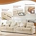 SOFTWEARY Big-Sofa mit Zwischentisch, Getränkehaltern und USB-Anschlüssen, inkl. Loser Zier- und Rückenkissen, Leinen Bezug (beige mit Zwischentisch)