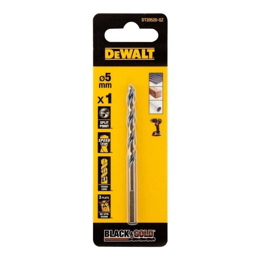 DEWALT DT20520-QZ DT20520-QZ-Broca Black & Gold 5 mm, Silver
