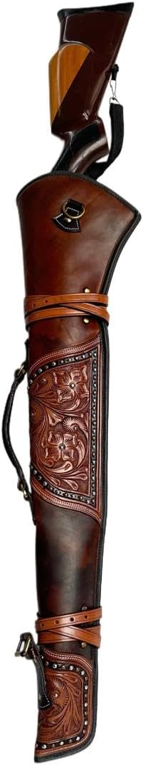 34” Handmade Rifle Cover – 2nd Design with Patchwork, Diamond & Stud Detailing, Unique Carving & Tooling