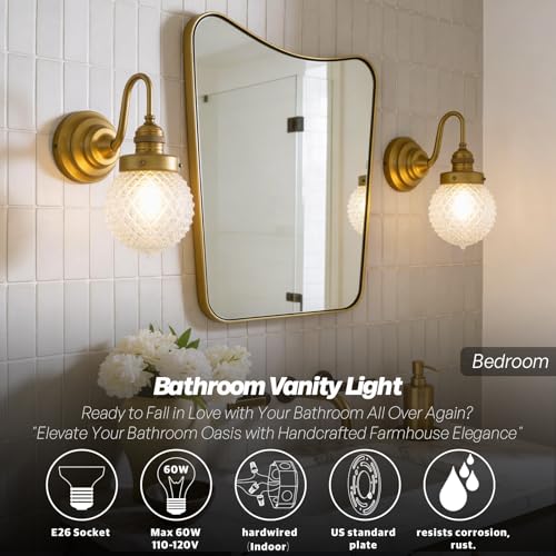 Image of Brass Gold Wall Sconce Clear Glass Bathroom Vanity Light