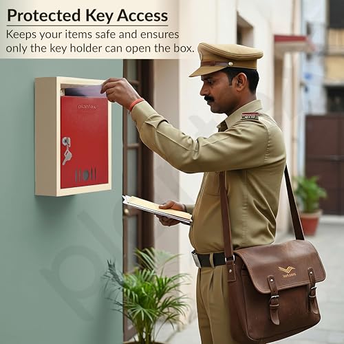 Image of Plantex Wall Mount A4 Size Letter Box - Mail Box /Letter Box for Home gate with Key Lock (Red & Ivory)
