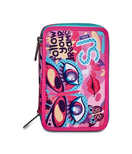 SJ Gang Astuccio Scuola 3 Zip, Rosa, Triplo