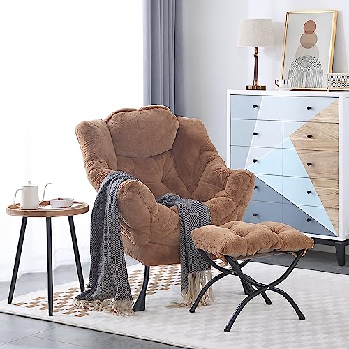 Image of LITA Plush Brown Modern Accent Leisure Upholstered Sofa Chair, Lounge Reading Chair with Armrests and a Side Pocket for Living Room, Bedroom & Small Space, 28.5 x 25.5 x 37.4 inches