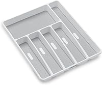 madesmart Classic Large Silverware Tray White - 6-Compartment Kitchen Drawer Organizer, Non-Slip Grip, BPA-Free Utensil Storage