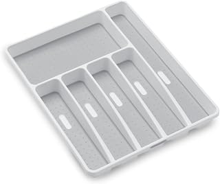 madesmart Classic Large Silverware Tray White - 6-Compartment Non-Slip BPA-Free Kitchen Drawer Organizer